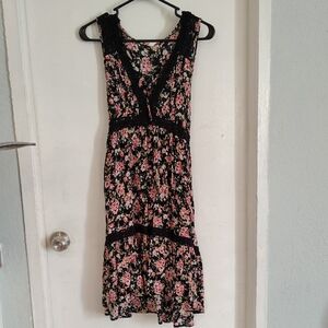 Xhilaration Black and Pink Floral Midi Dress